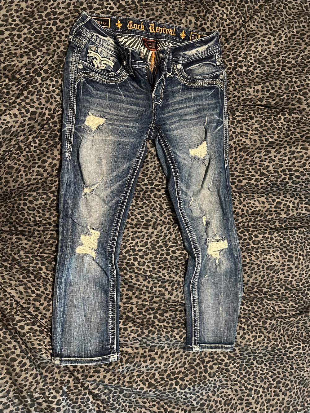 Rock Revival Women's Ripped Dark Blue capris Jeans